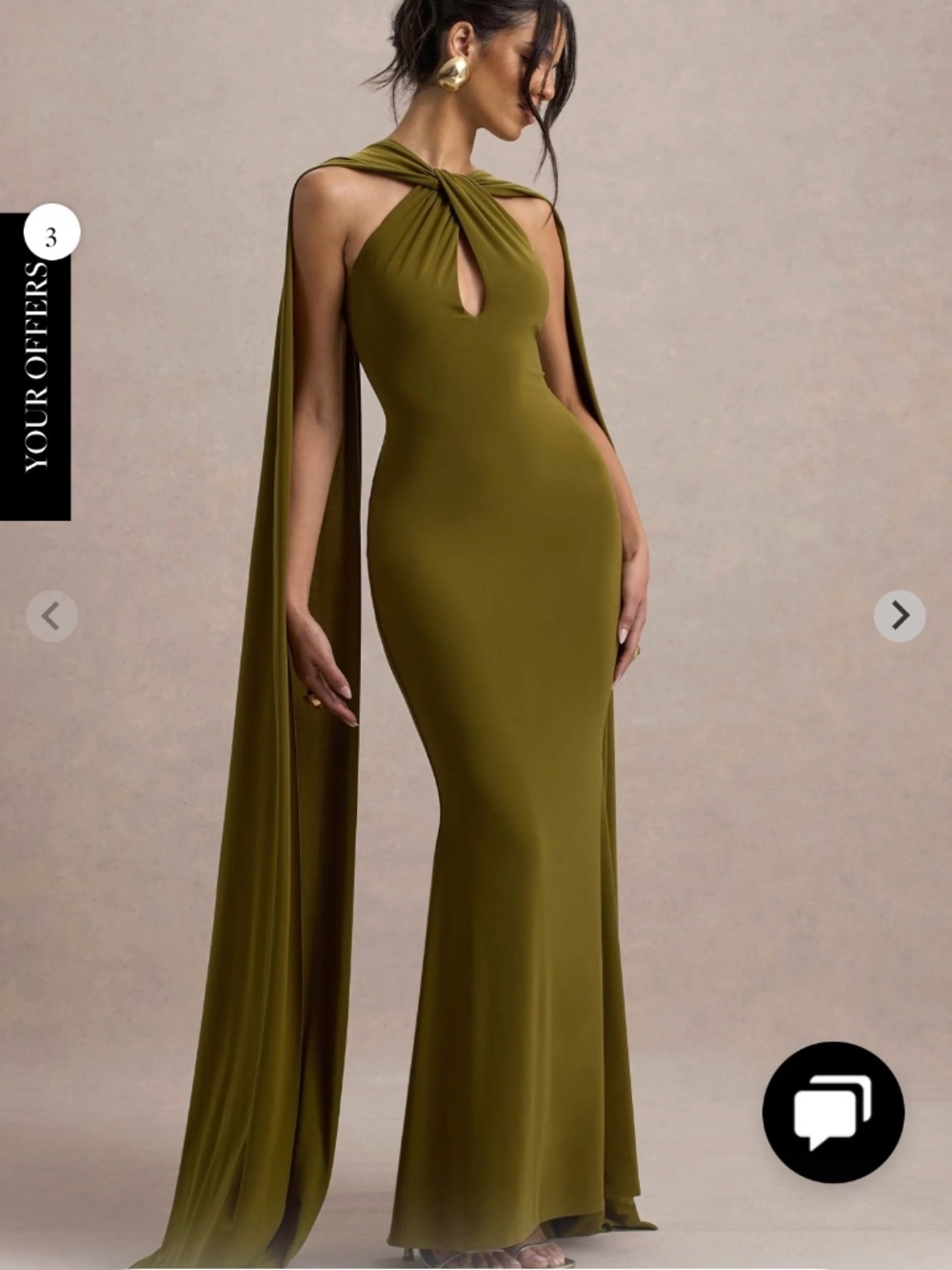 Club L London Olive Green Maxi Cape Dress